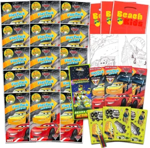 Set of 15 Kids Play Packs Fun Party Favors Coloring Book Crayons Stickers and Loot Bags (Disney Cars)
