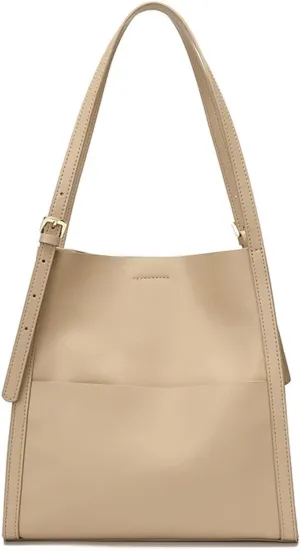 Shoulder Bags Autumn/Winter Women's Bag Bucket Bag, Large-Capacity Commuter Handbag, Cowhide Shoulder Bag Women(Milk Tea)