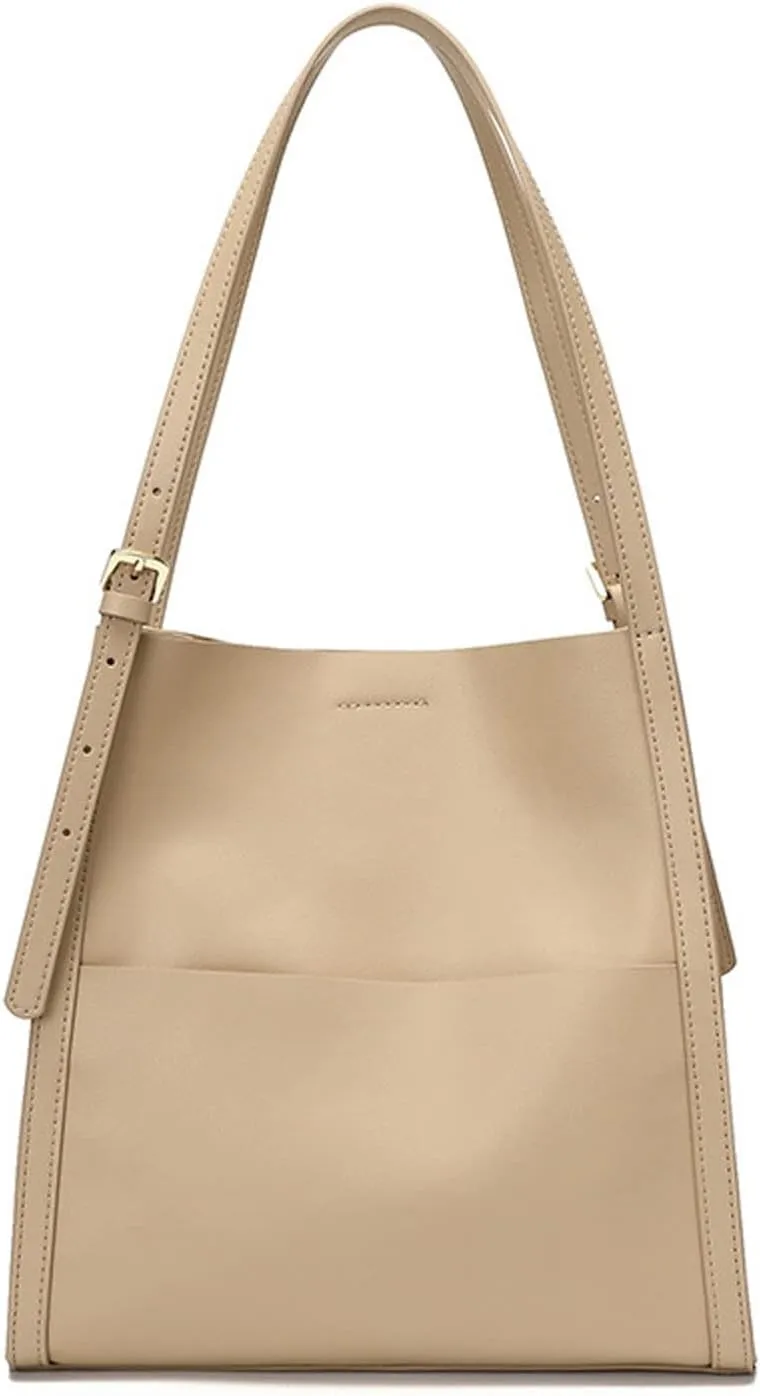 Shoulder Bags Autumn/Winter Women's Bag Bucket Bag, Large-Capacity Commuter Handbag, Cowhide Shoulder Bag Women(Milk Tea)