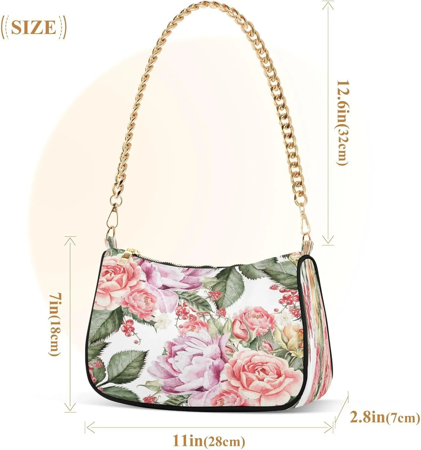 Shoulder Bags for Women Flower Floral Hobo Tote Handbag Small Clutch Purse with Zipper Closure