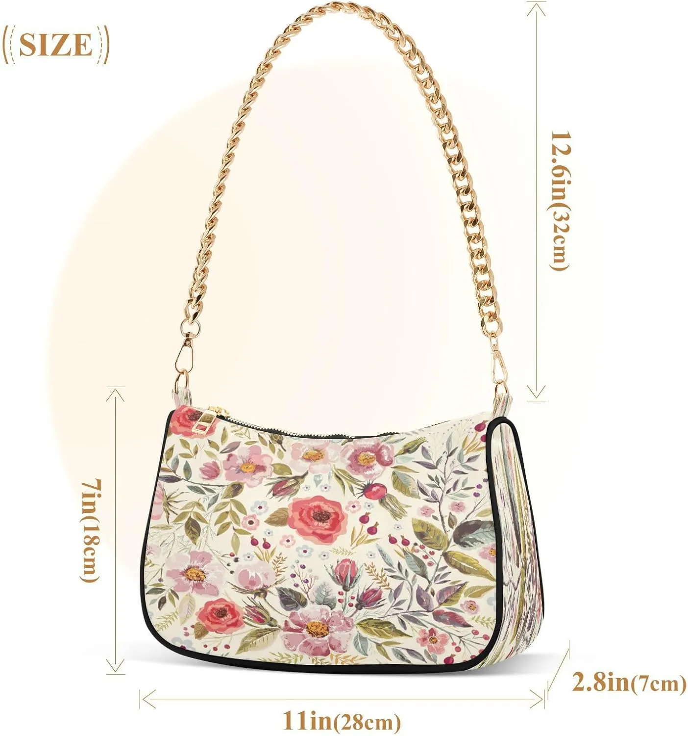 Shoulder Bags for Women Flower Floral Hobo Tote Handbag Small Clutch Purse with Zipper Closure