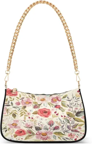 Shoulder Bags for Women Flower Floral Hobo Tote Handbag Small Clutch Purse with Zipper Closure