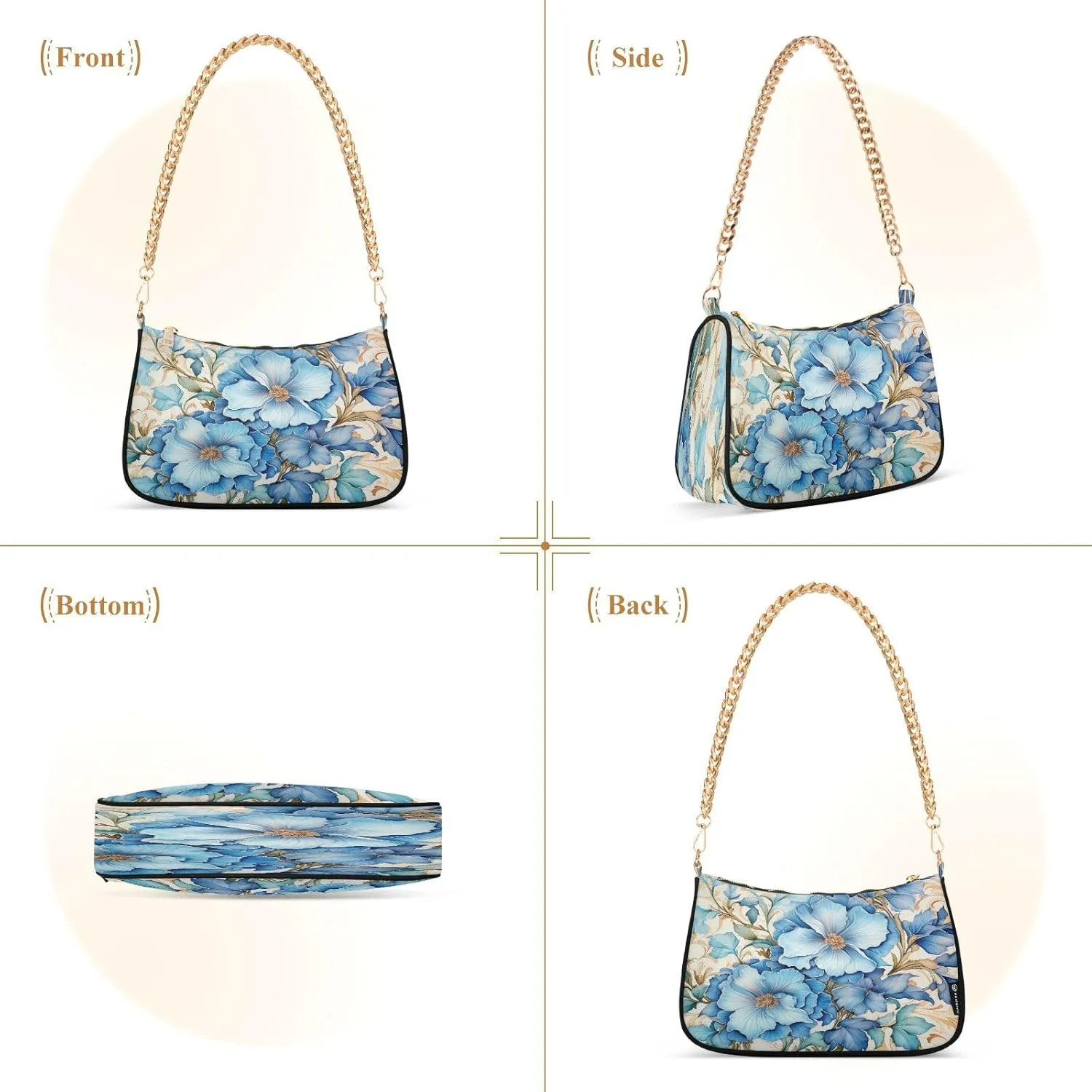 Shoulder Bags for Women Flower Floral Hobo Tote Handbag Small Clutch Purse with Zipper Closure