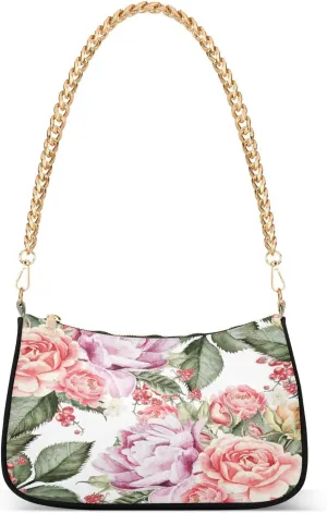 Shoulder Bags for Women Flower Floral Hobo Tote Handbag Small Clutch Purse with Zipper Closure