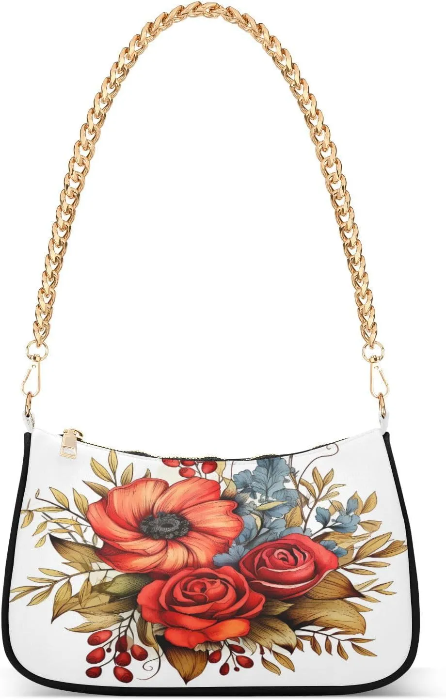 Shoulder Bags for Women Flower Floral Hobo Tote Handbag Small Clutch Purse with Zipper Closure