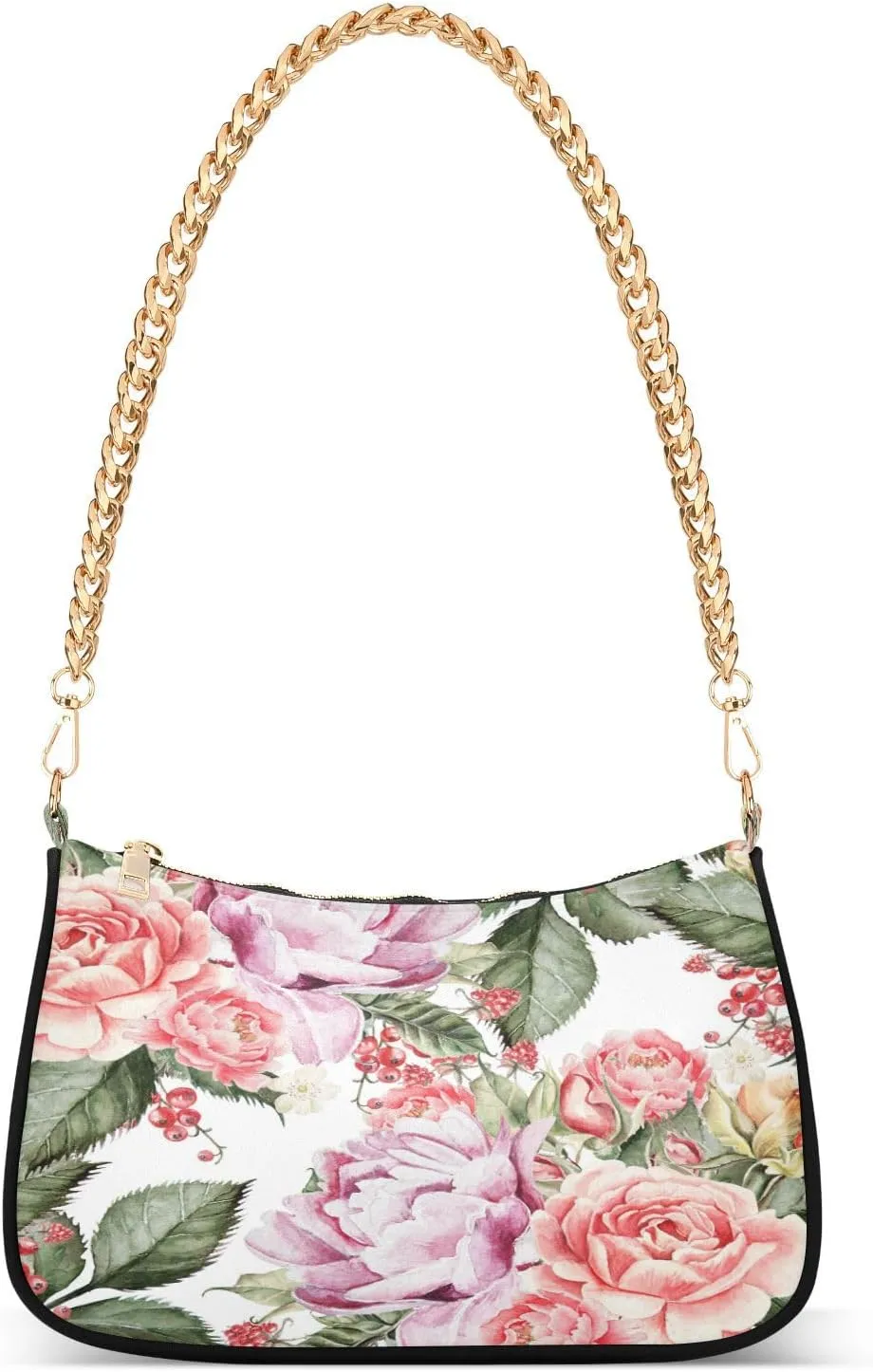 Shoulder Bags for Women Flower Floral Hobo Tote Handbag Small Clutch Purse with Zipper Closure