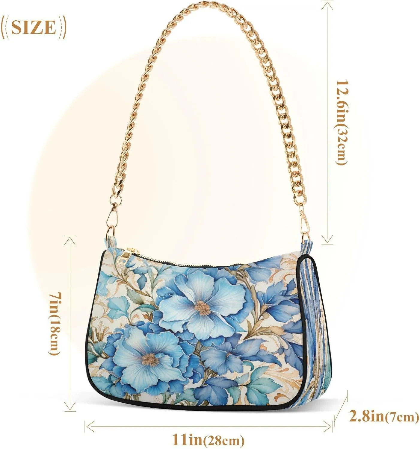 Shoulder Bags for Women Flower Floral Hobo Tote Handbag Small Clutch Purse with Zipper Closure
