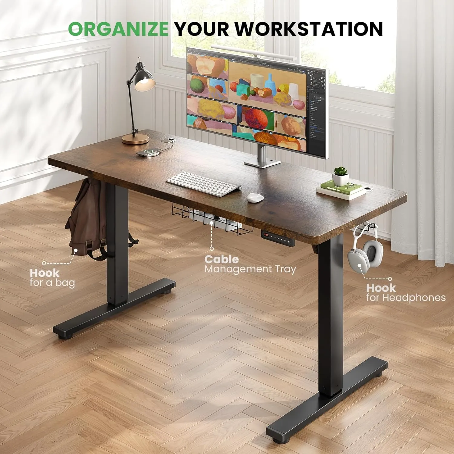 SIAGO Electric Standing Desk Adjustable - 48 x 24 Inch Sit Stand up Desk with Cable Management - 3 Memory Preset Adjustable Height Table