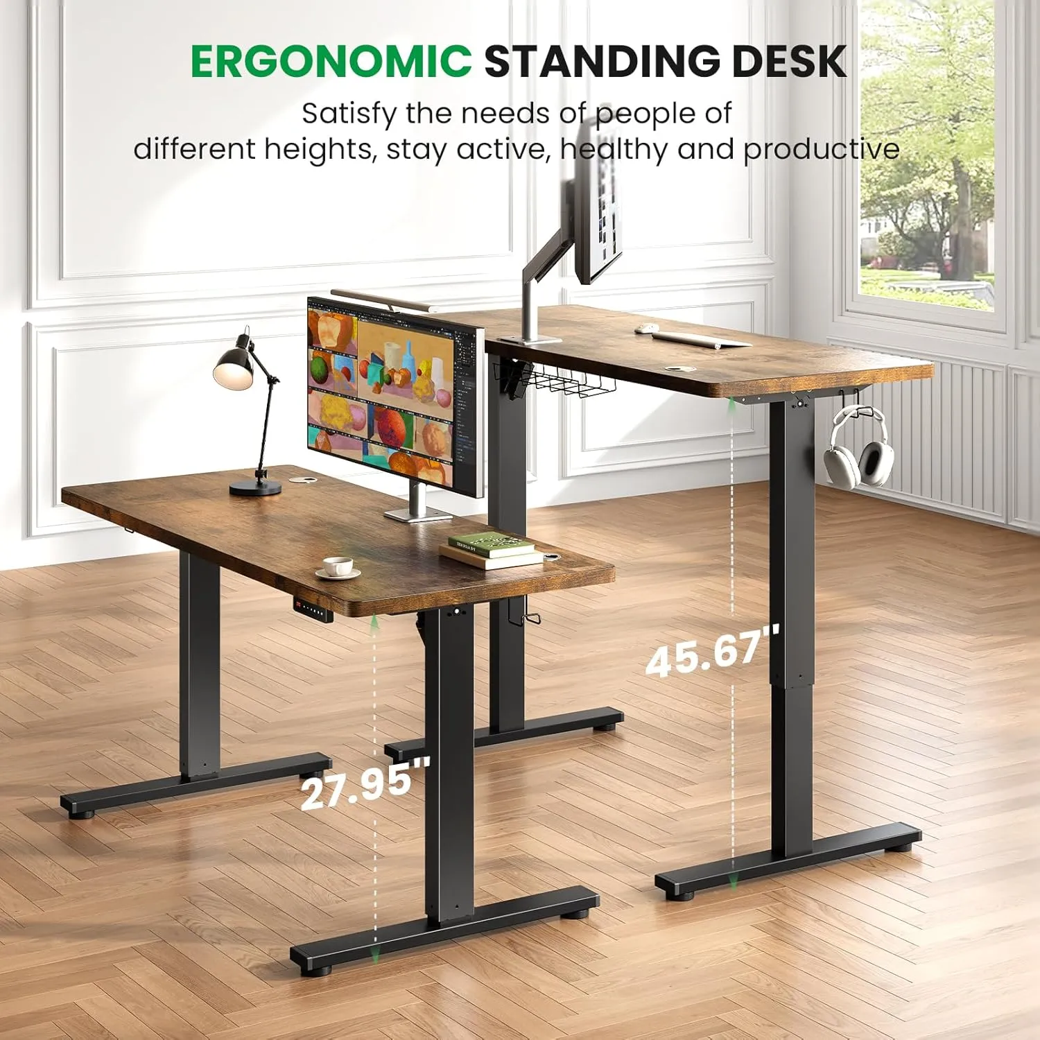 SIAGO Electric Standing Desk Adjustable - 48 x 24 Inch Sit Stand up Desk with Cable Management - 3 Memory Preset Adjustable Height Table