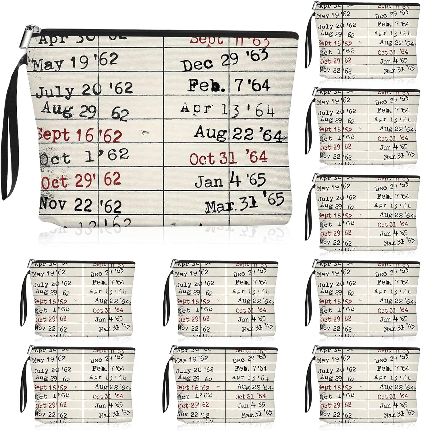 Sieral 10 Pcs Library Due Date Card Makeup Bag, Book Lover Club Librarian Gifts for Women Vintage Library Card Cosmetic Bag with Zipper for Graduation Teacher Appreciation Week