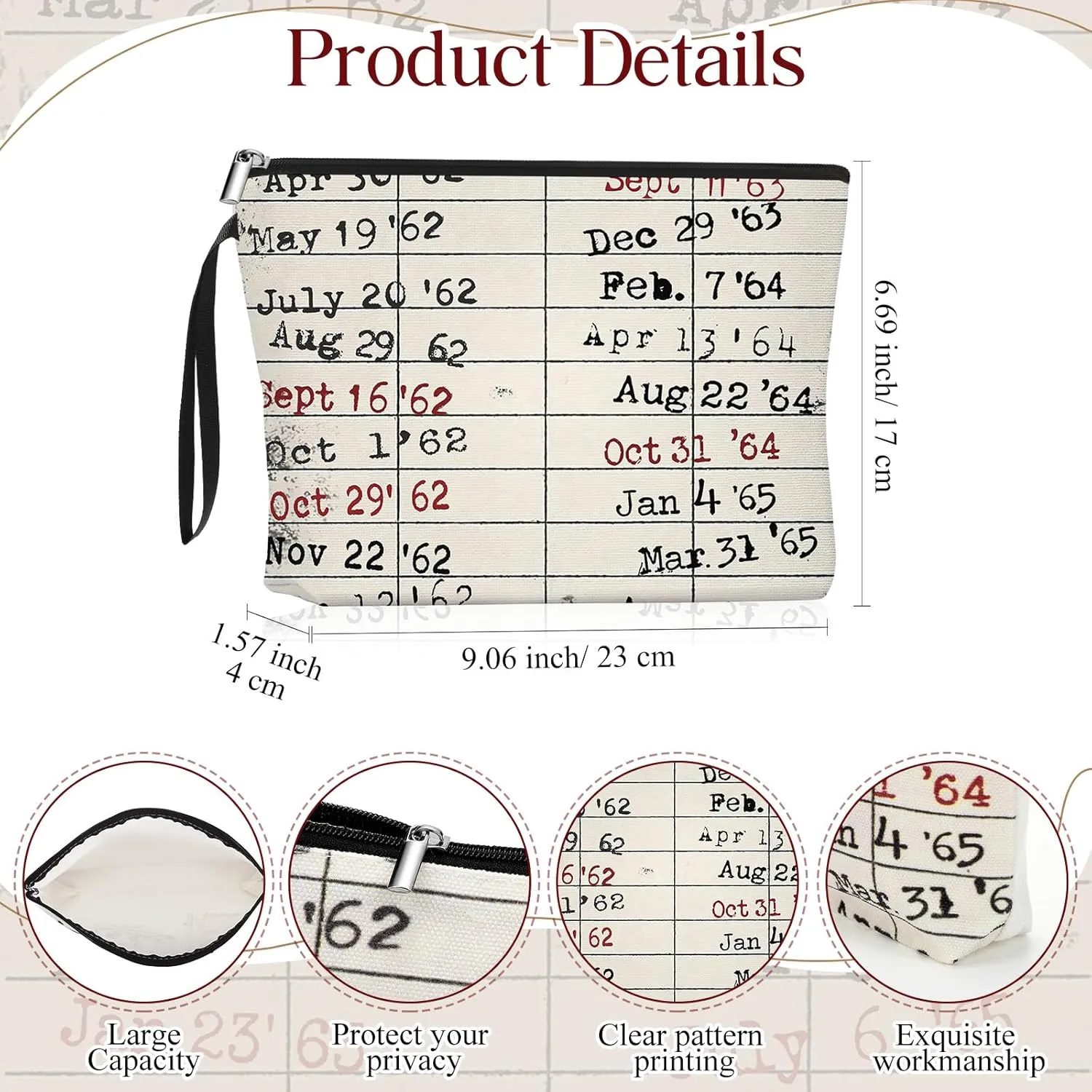 Sieral 10 Pcs Library Due Date Card Makeup Bag, Book Lover Club Librarian Gifts for Women Vintage Library Card Cosmetic Bag with Zipper for Graduation Teacher Appreciation Week
