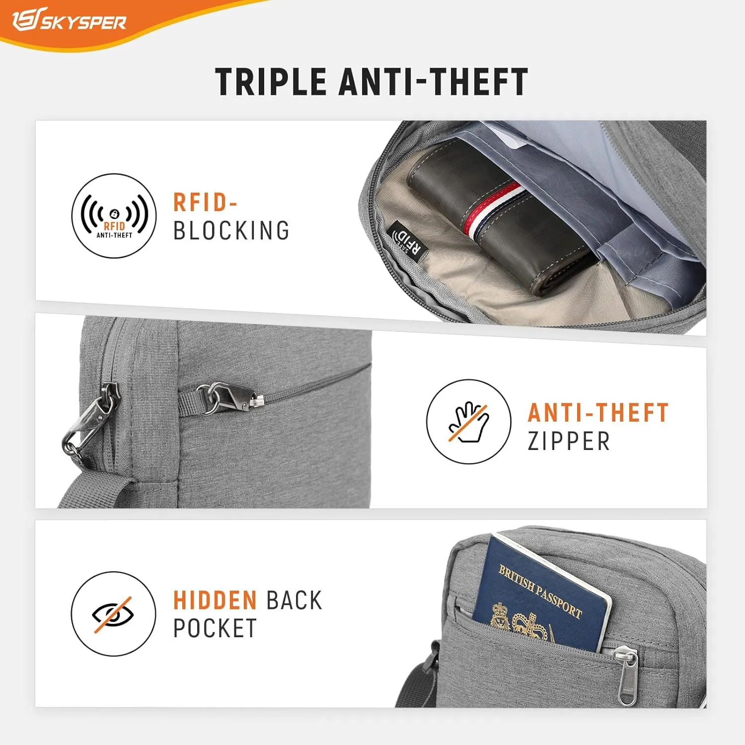 SKYSPER Messenger Bag for Men Women, Anti Theft Crossbody Bag Travel Purse Small Shoulder bag for Work Business Sports
