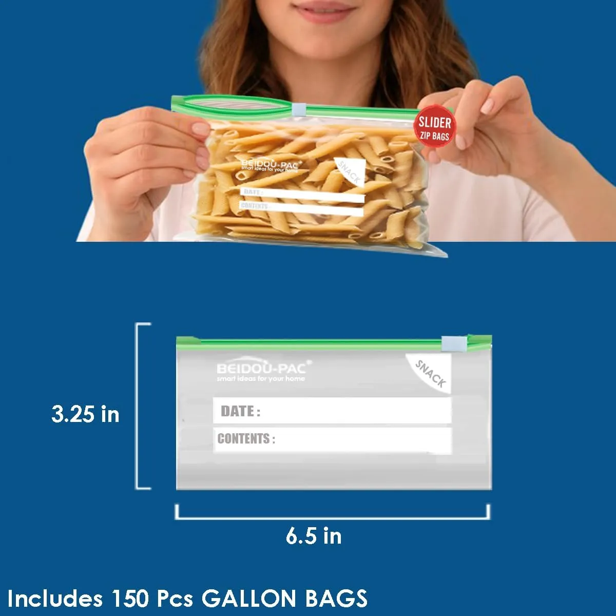 Slider Snack Storage Zip Bags with Stand-Up Bottom, 1000 Count | 2 Mil | 6.5 IN x 3.25 IN, Freshness Easy Open Reclosable Clear Plastic Bags for Food On the Go (Slider-snack-1000count)