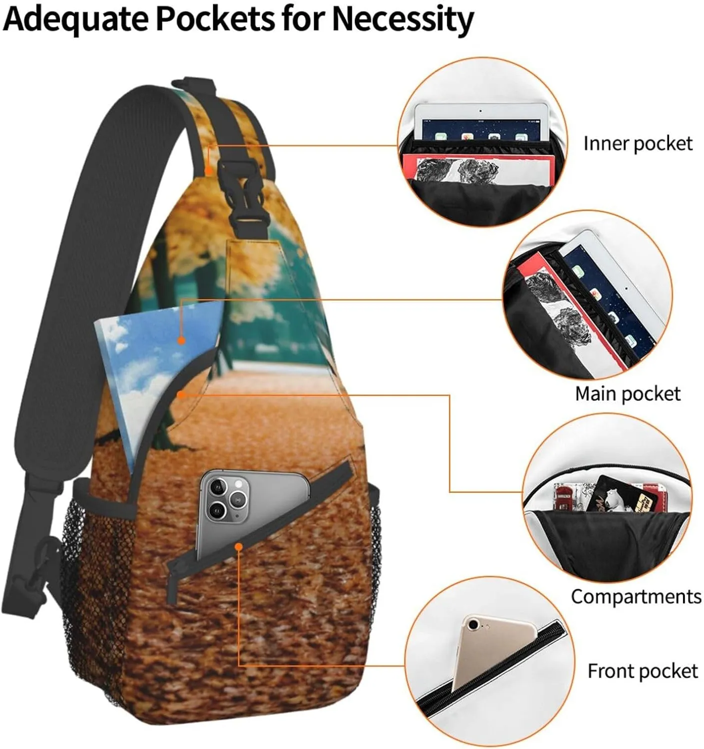 Sling Backpack,Men Cross Chest Bag Diagonally,Durable Adjustable Outdoor Cycling Travel Bag,Hello Autumn Print