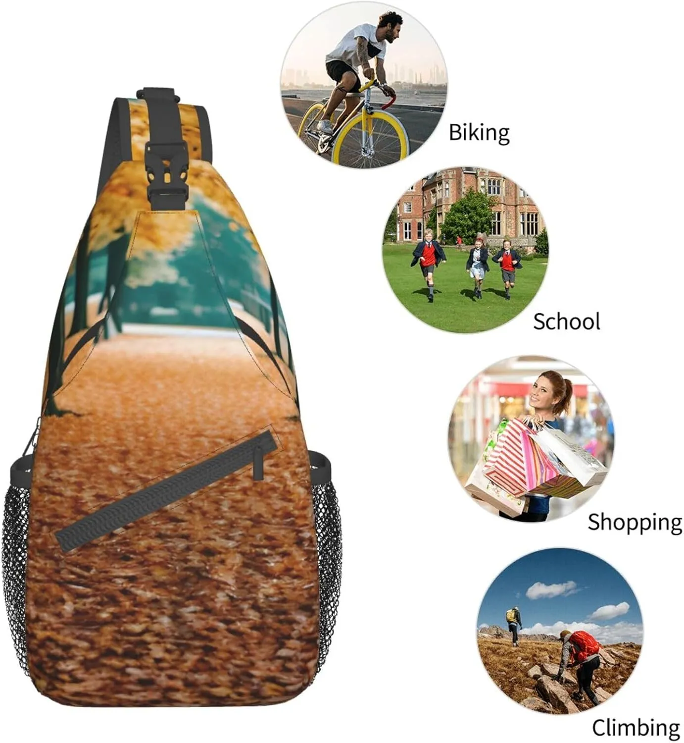 Sling Backpack,Men Cross Chest Bag Diagonally,Durable Adjustable Outdoor Cycling Travel Bag,Hello Autumn Print