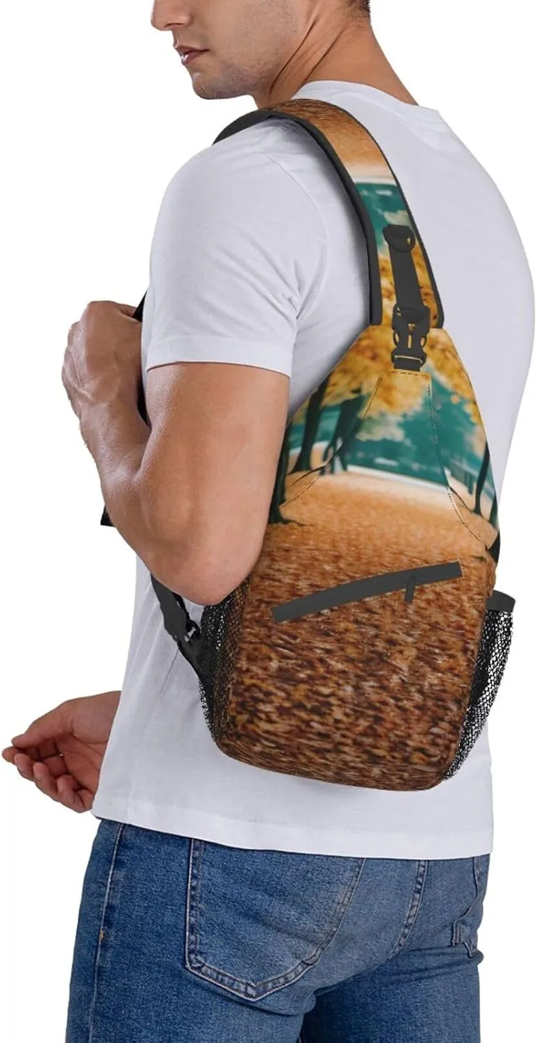Sling Backpack,Men Cross Chest Bag Diagonally,Durable Adjustable Outdoor Cycling Travel Bag,Hello Autumn Print