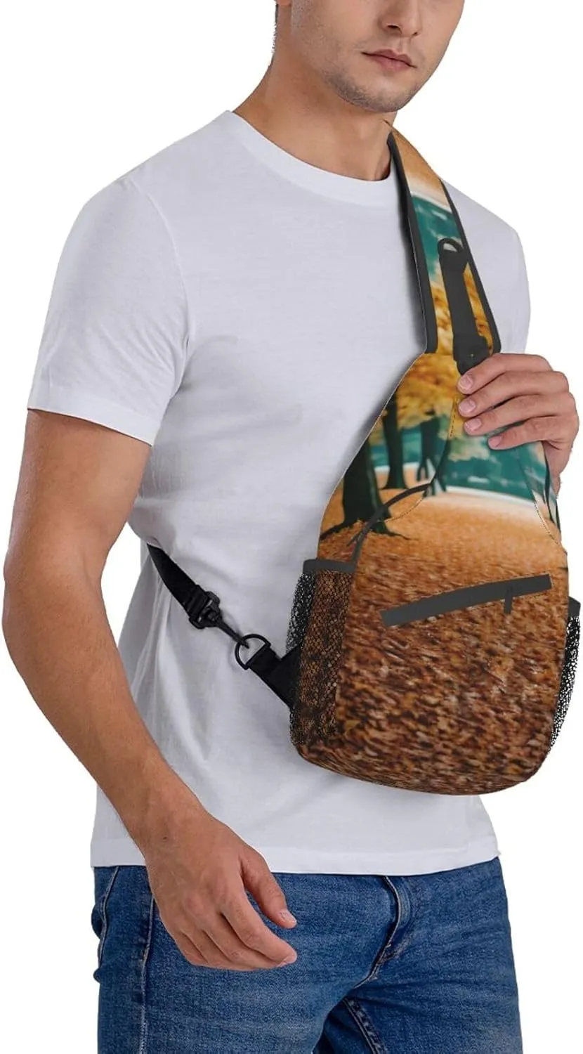 Sling Backpack,Men Cross Chest Bag Diagonally,Durable Adjustable Outdoor Cycling Travel Bag,Hello Autumn Print