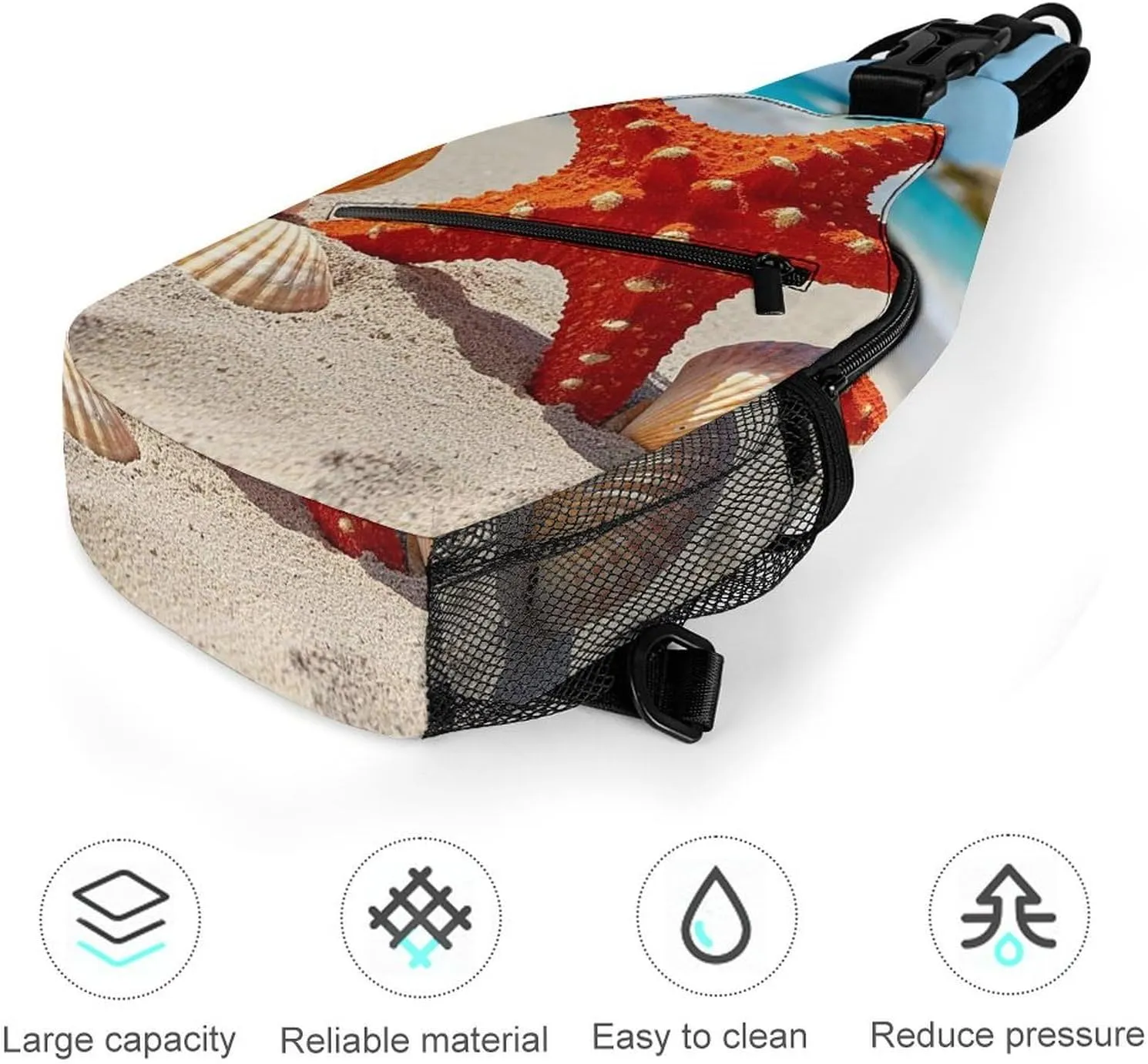 Sling Bag Crossbody Shoulder Bag Cross Chest Bag Beach Seashells Starfish Sling Backpack Travel Hiking Daypack