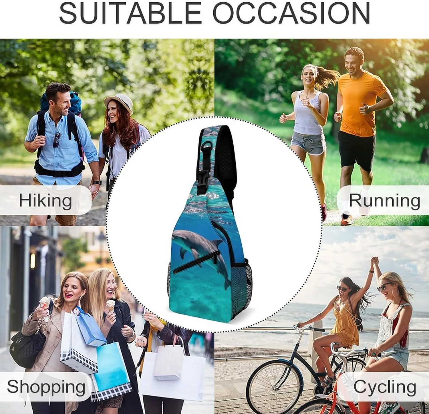 Sling Bag Crossbody Shoulder Bag Cross Chest Bag Marine Dolphin Sling Backpack Travel Hiking Daypack
