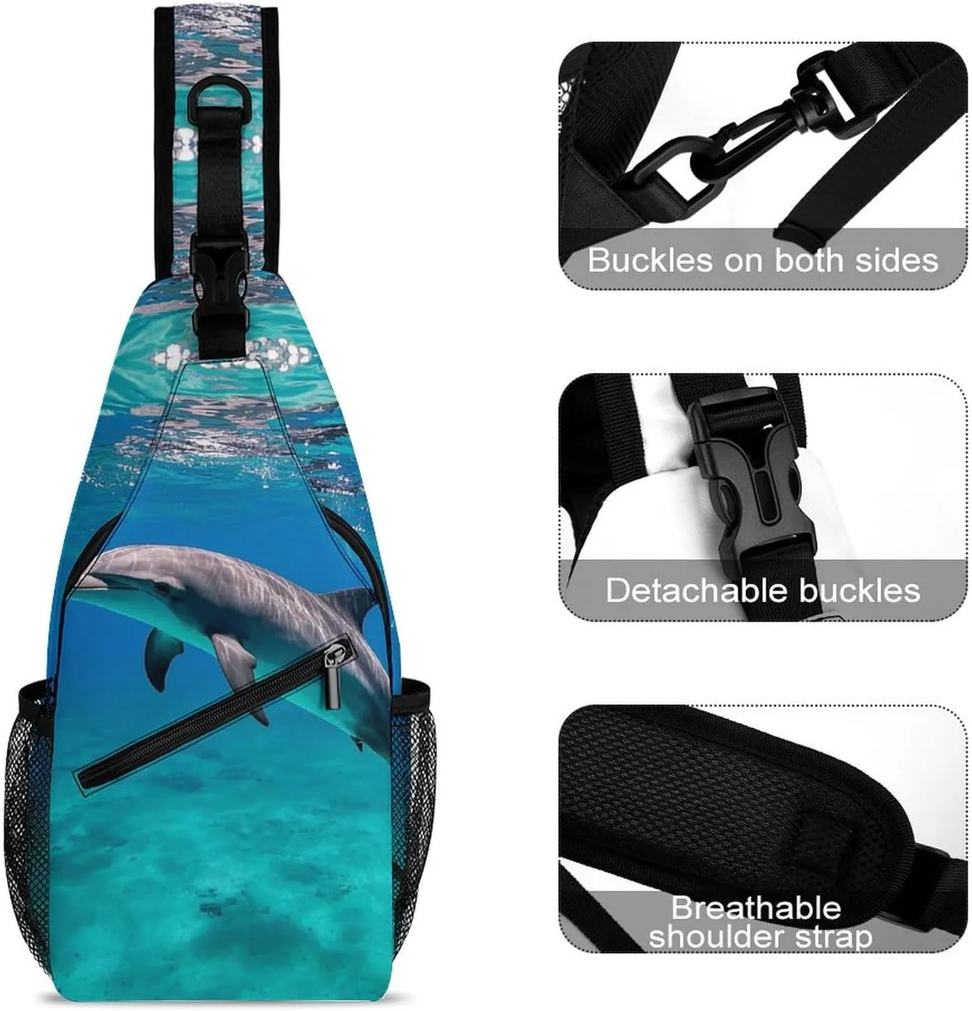 Sling Bag Crossbody Shoulder Bag Cross Chest Bag Marine Dolphin Sling Backpack Travel Hiking Daypack