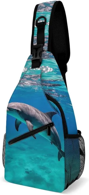 Sling Bag Crossbody Shoulder Bag Cross Chest Bag Marine Dolphin Sling Backpack Travel Hiking Daypack