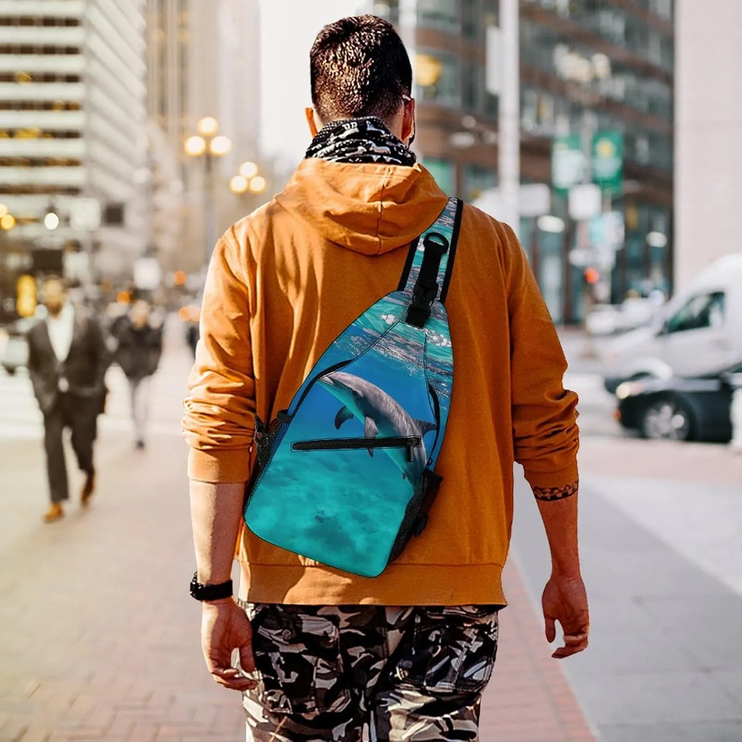 Sling Bag Crossbody Shoulder Bag Cross Chest Bag Marine Dolphin Sling Backpack Travel Hiking Daypack