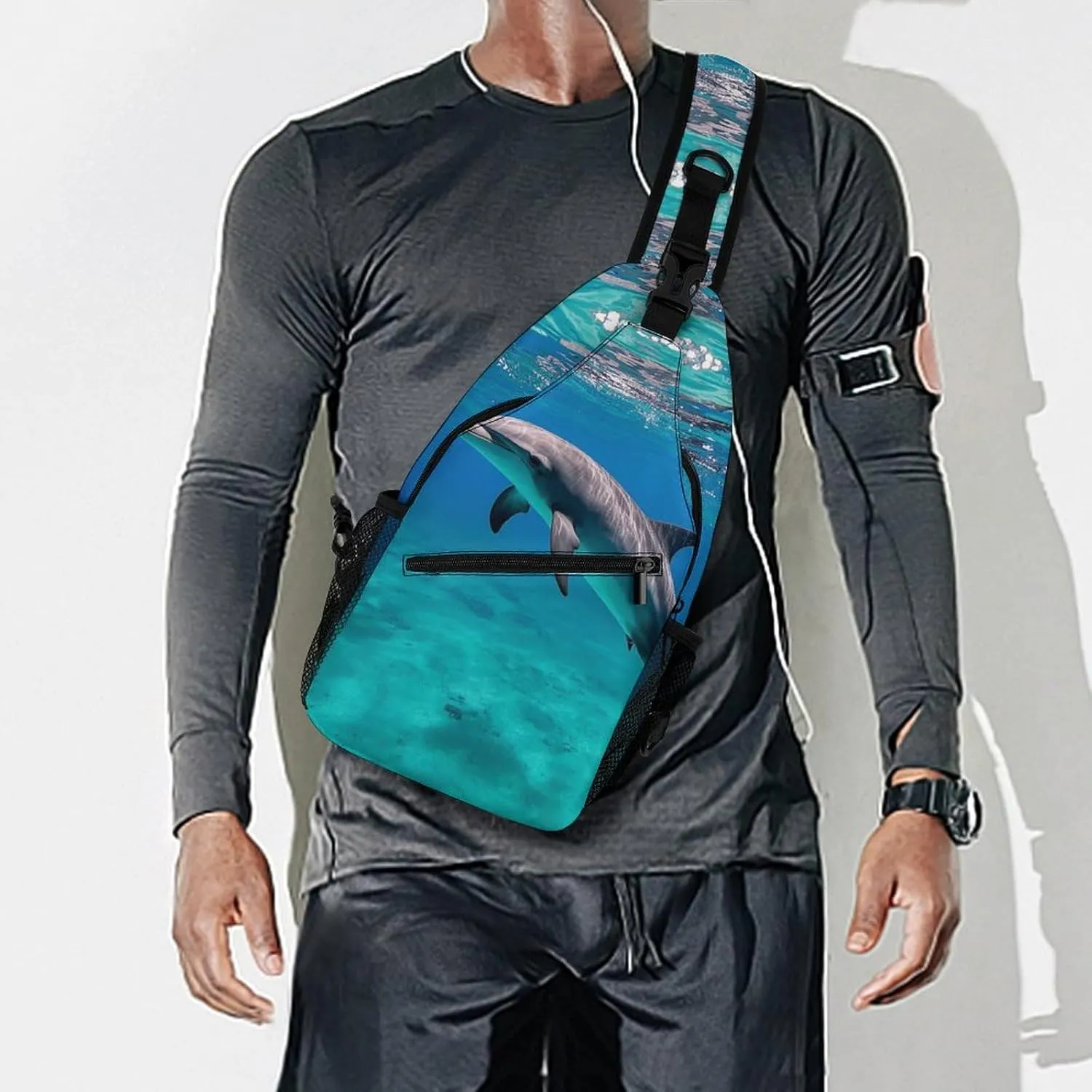 Sling Bag Crossbody Shoulder Bag Cross Chest Bag Marine Dolphin Sling Backpack Travel Hiking Daypack