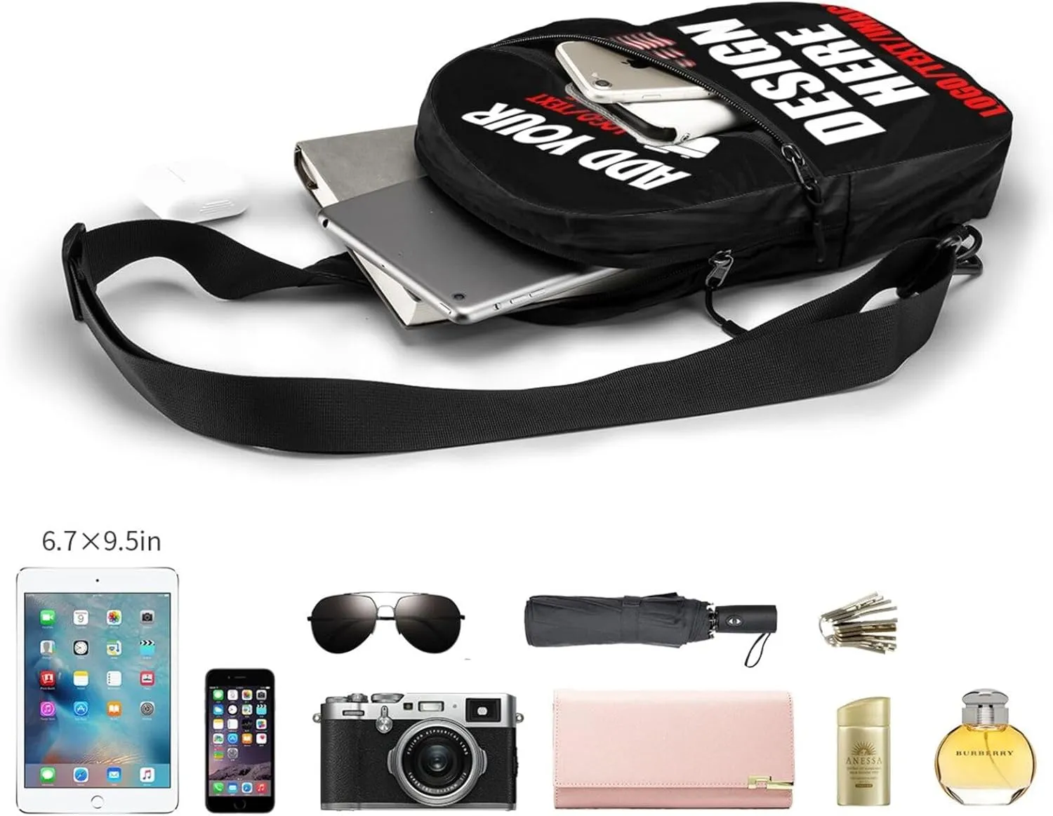 Sling Bag For Men Women Personalized Crossbody Bags Customized Chest Bag Optional Color Design with Name Logo Text or Image Here