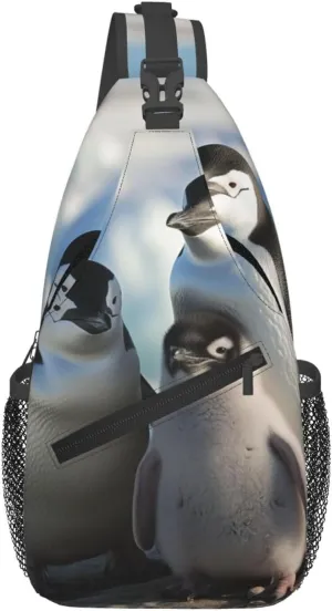 Sling Bag for Women Men Crossbody Bag Sling Backpack Penguin Parents and Chicks Antarctica Large Chest Bag Fanny Packs Hiking Daypack