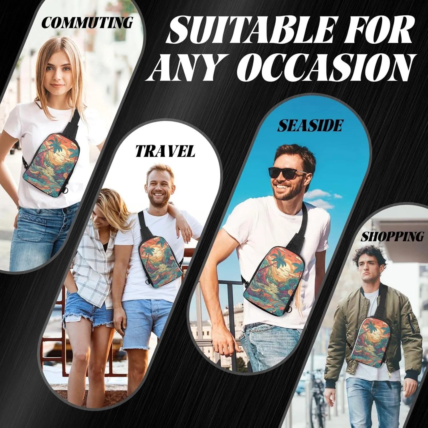 Sling bag for Women Men Trendy Sling Bakpack Casual Chest Bag Forest Patterns Fanny Pack for Travel Hiking
