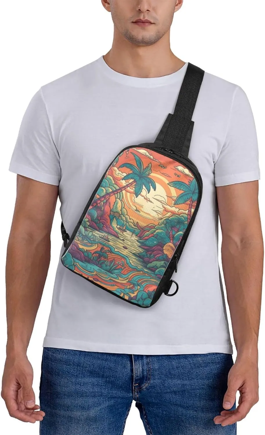 Sling bag for Women Men Trendy Sling Bakpack Casual Chest Bag Forest Patterns Fanny Pack for Travel Hiking