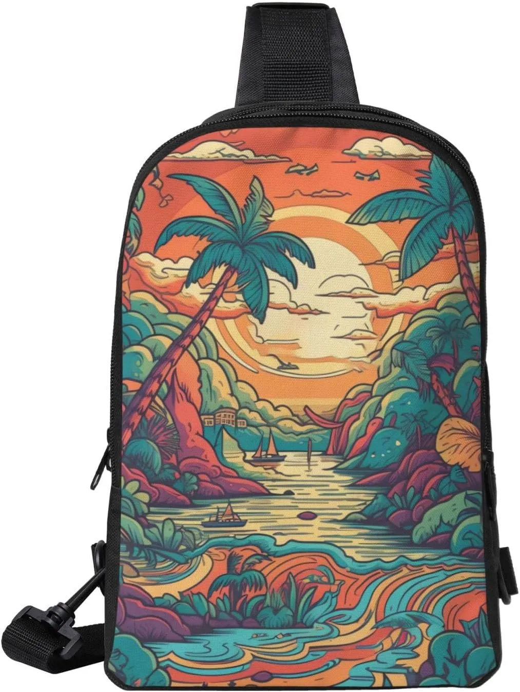Sling bag for Women Men Trendy Sling Bakpack Casual Chest Bag Forest Patterns Fanny Pack for Travel Hiking
