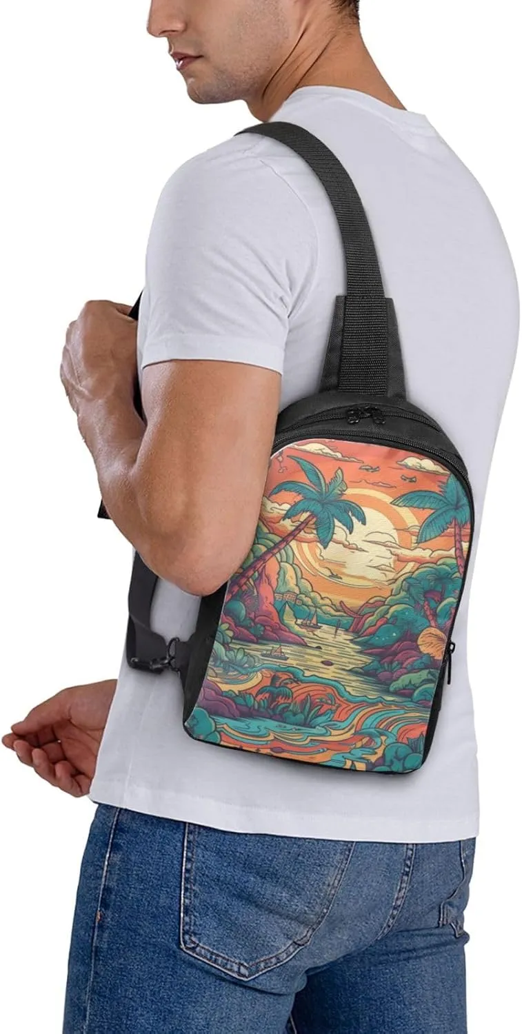 Sling bag for Women Men Trendy Sling Bakpack Casual Chest Bag Forest Patterns Fanny Pack for Travel Hiking