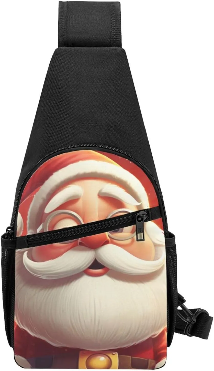 Sling bag for Women Men Trendy Sling Bakpack Casual Chest Bag Santa Claus Wearing Glasses Fanny Pack for Travel Hiking