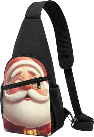 Sling bag for Women Men Trendy Sling Bakpack Casual Chest Bag Santa Claus Wearing Glasses Fanny Pack for Travel Hiking