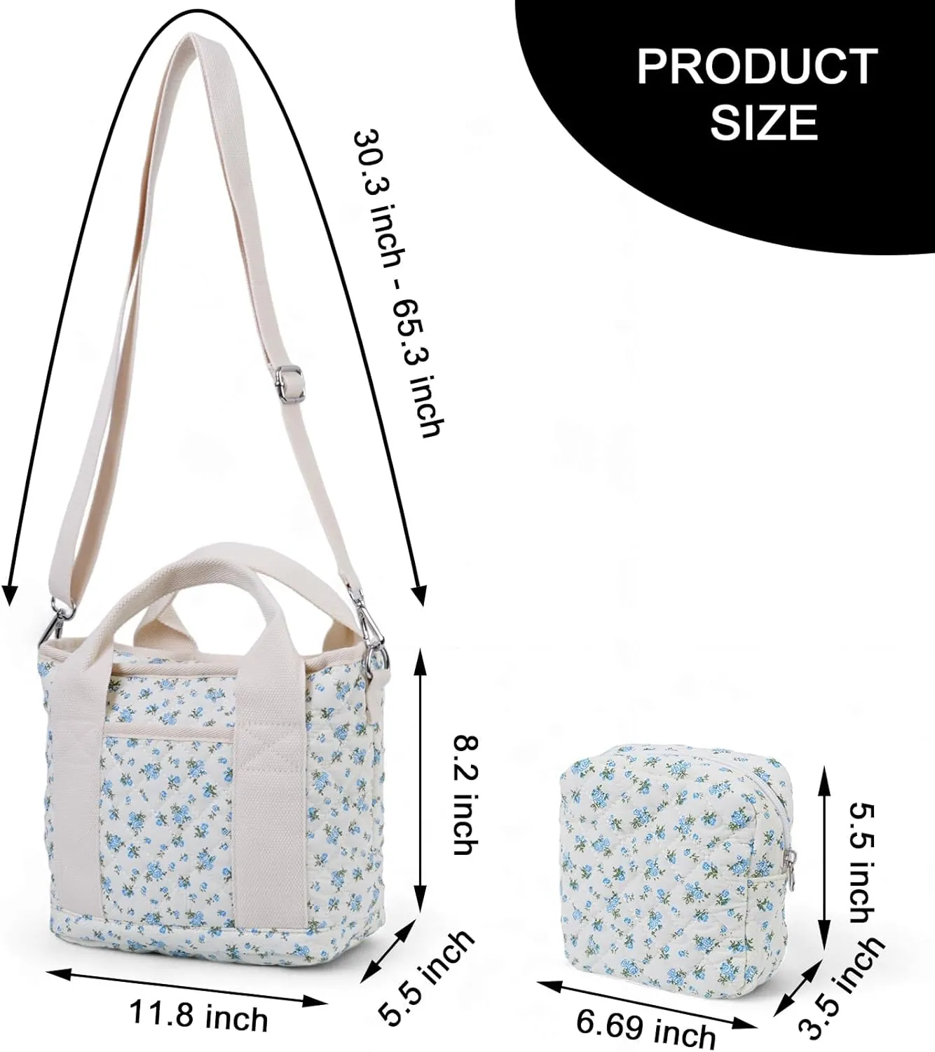 Small Floral Quilted Tote Bag for Women, Cute Crossbody Shoulder Purse with Pockets, Everyday Handbags