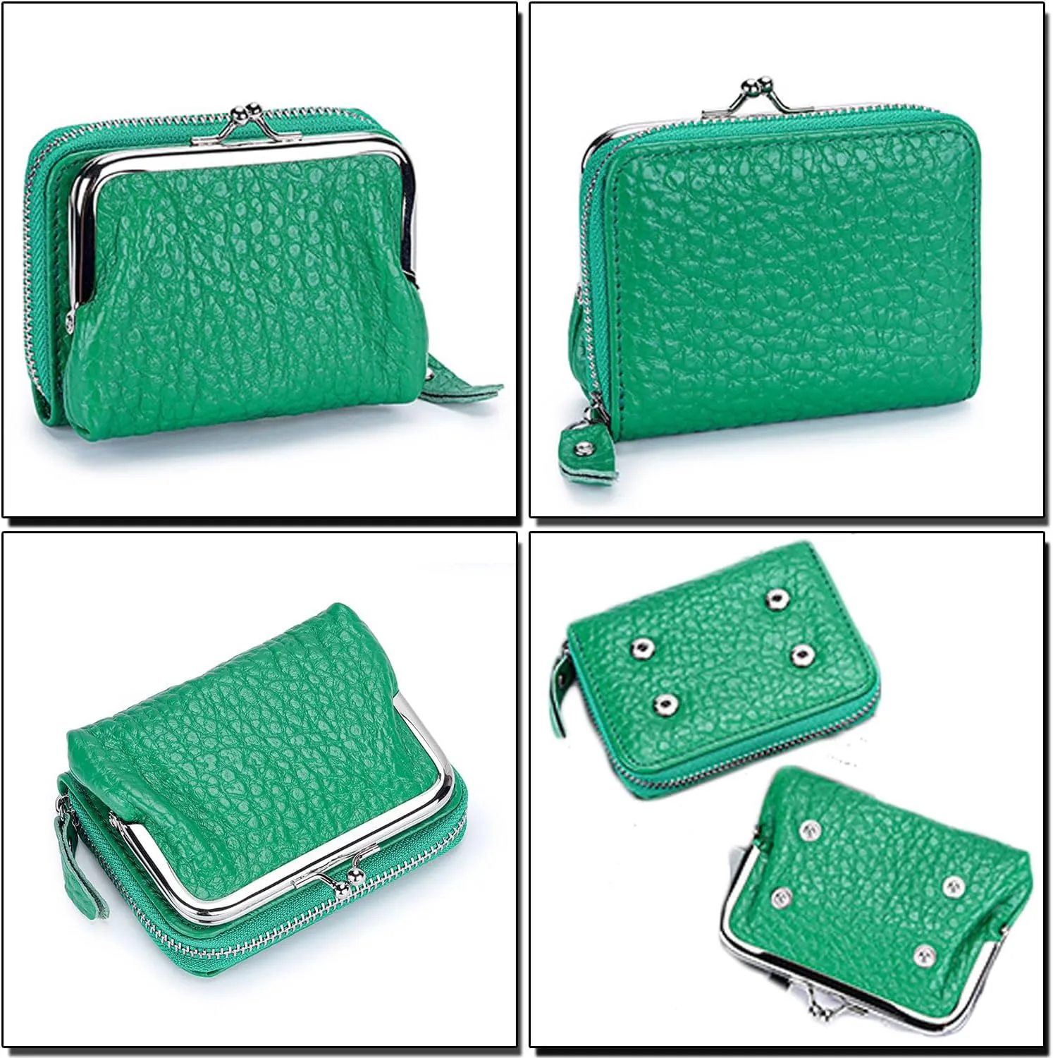 Small Genuine Leather Wallet for Women Separable Kiss-Lock Coin Purse Zip-Around RFID-Blocking Credit Card Holder