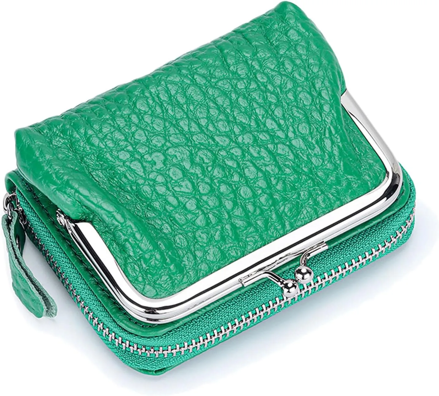 Small Genuine Leather Wallet for Women Separable Kiss-Lock Coin Purse Zip-Around RFID-Blocking Credit Card Holder