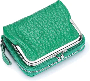 Small Genuine Leather Wallet for Women Separable Kiss-Lock Coin Purse Zip-Around RFID-Blocking Credit Card Holder