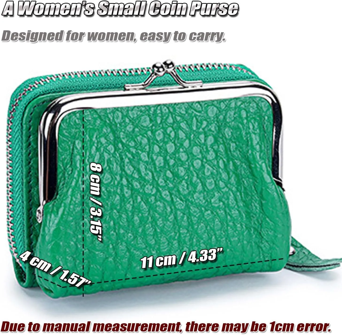 Small Genuine Leather Wallet for Women Separable Kiss-Lock Coin Purse Zip-Around RFID-Blocking Credit Card Holder