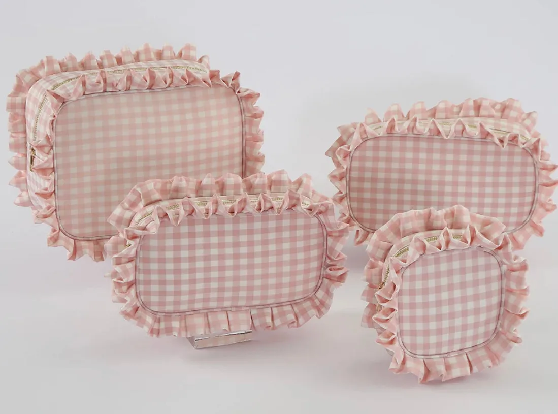 Small Gingham Ruffle Cosmetic Bag