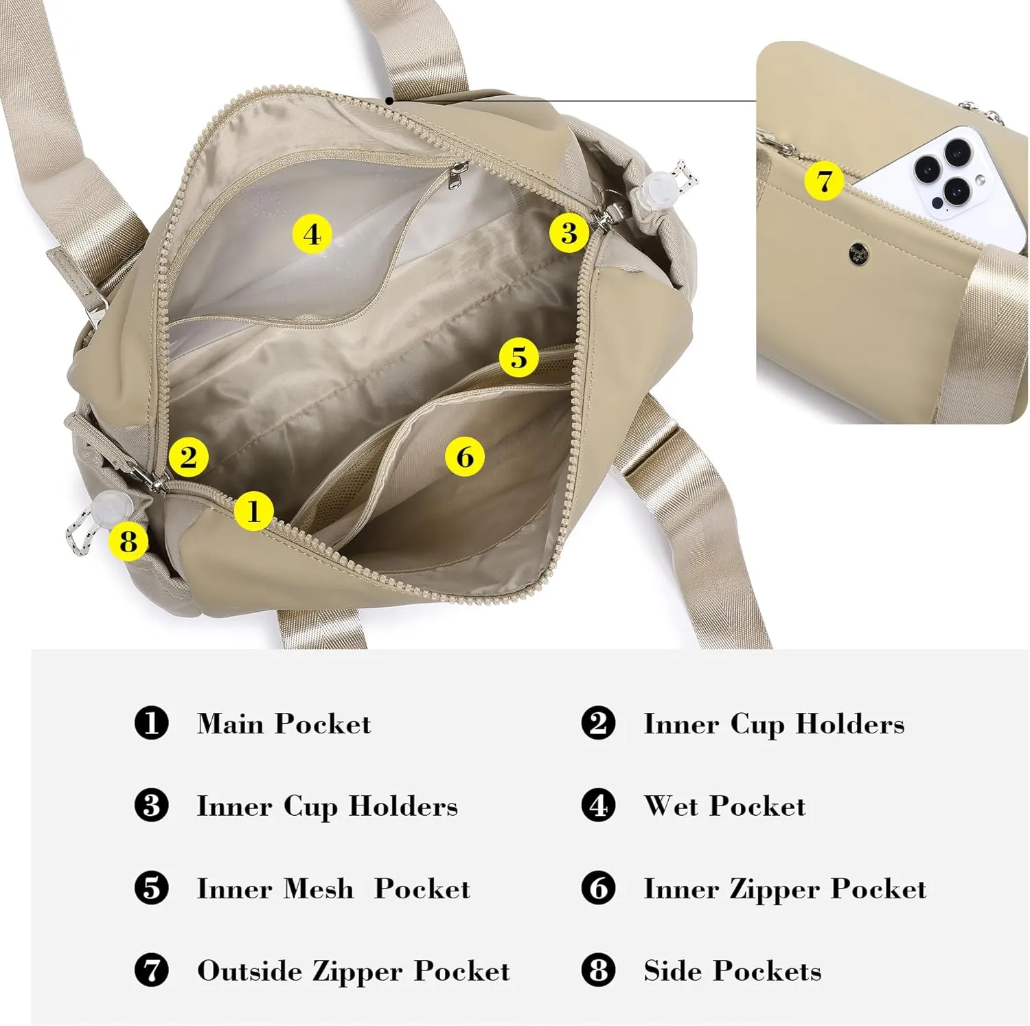 Small Gym Bag For Women Mini Gym Duffle Bag with Wet Compartment Waterproof Sports（Khaki Small）