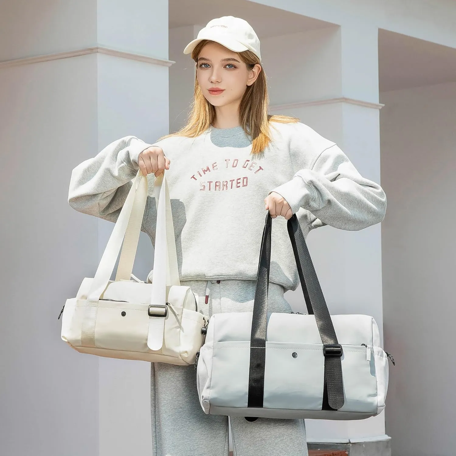 Small Gym Bag For Women Mini Gym Duffle Bag with Wet Compartment Waterproof Sports（Khaki Small）