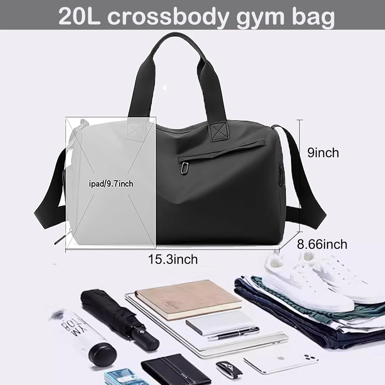Small Gym Bag with Wet Pocket Shoes Compartment Weekender Overnight Bag Travel Duffle for Yoga Fitness Sports (Khaki)