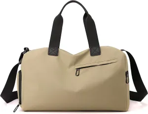 Small Gym Bag with Wet Pocket Shoes Compartment Weekender Overnight Bag Travel Duffle for Yoga Fitness Sports (Khaki)