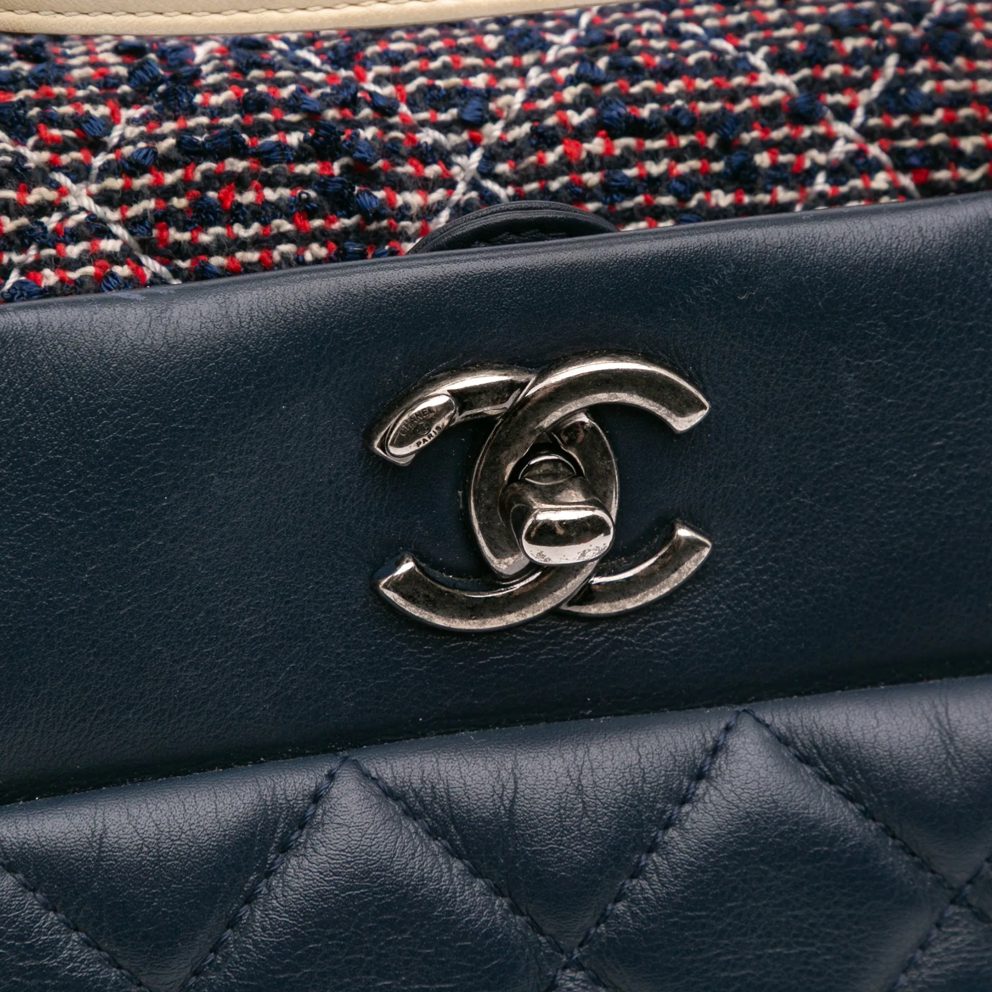 Small Quilted Calfskin and Tweed Top Handle Tote