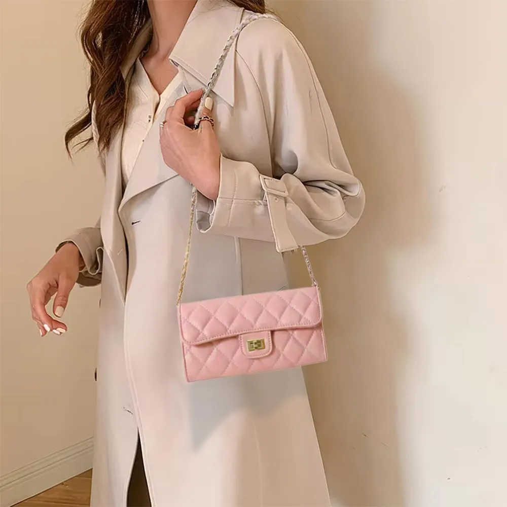 Small Quilted Crossbody Bags for Women Small Purses Cell Phone Purse Clutch Handbags with Chain Shoulder Strap