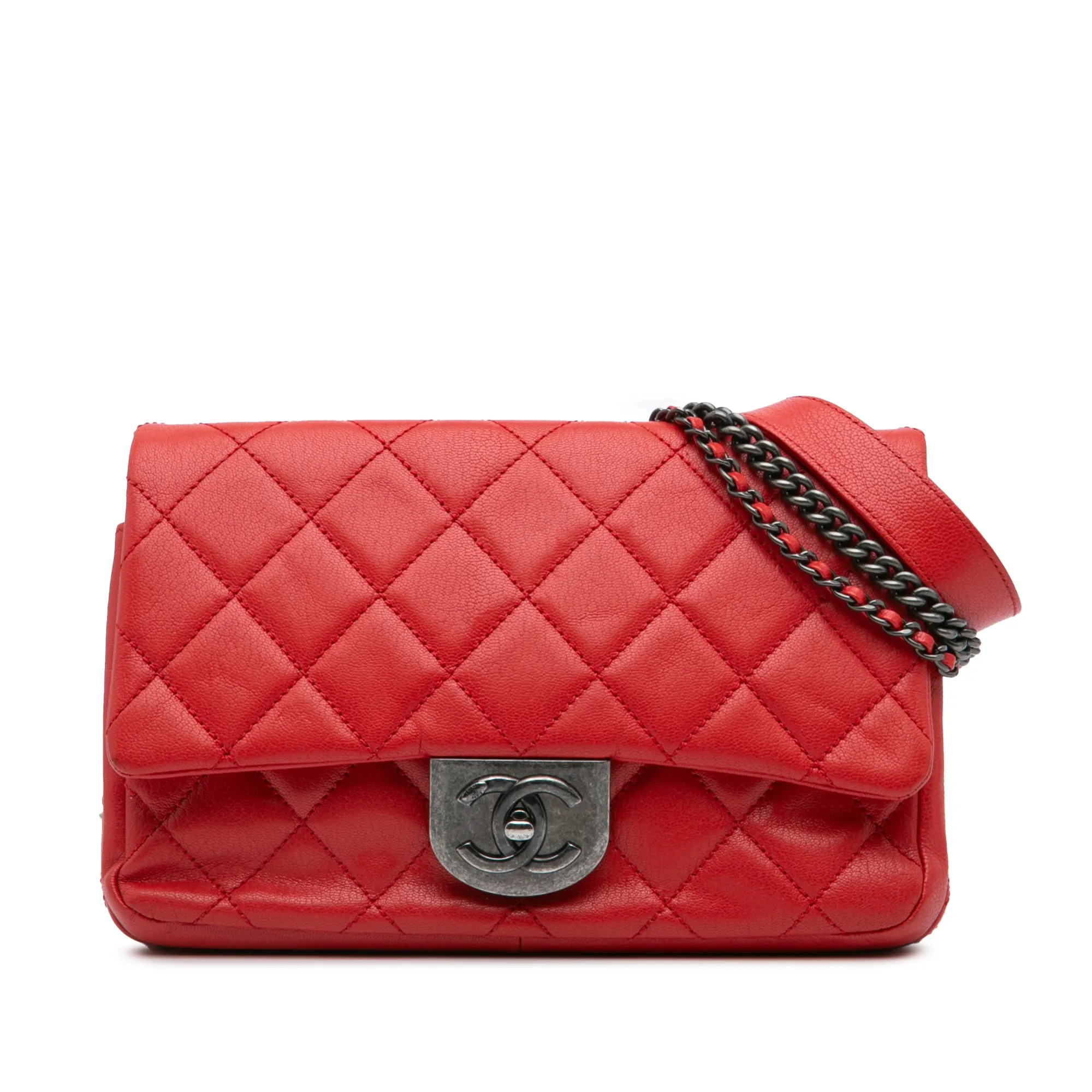 Small Quilted Goatskin Double Carry Waist Chain Flap