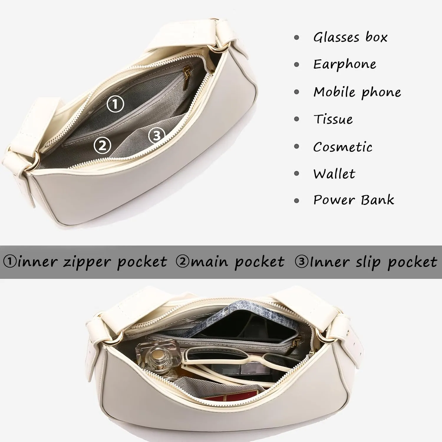 Small Shoulder Purse for Women - Mini Leather Shoulder Bag Little Tote Bag Trendy Hobo Bag with Zipper