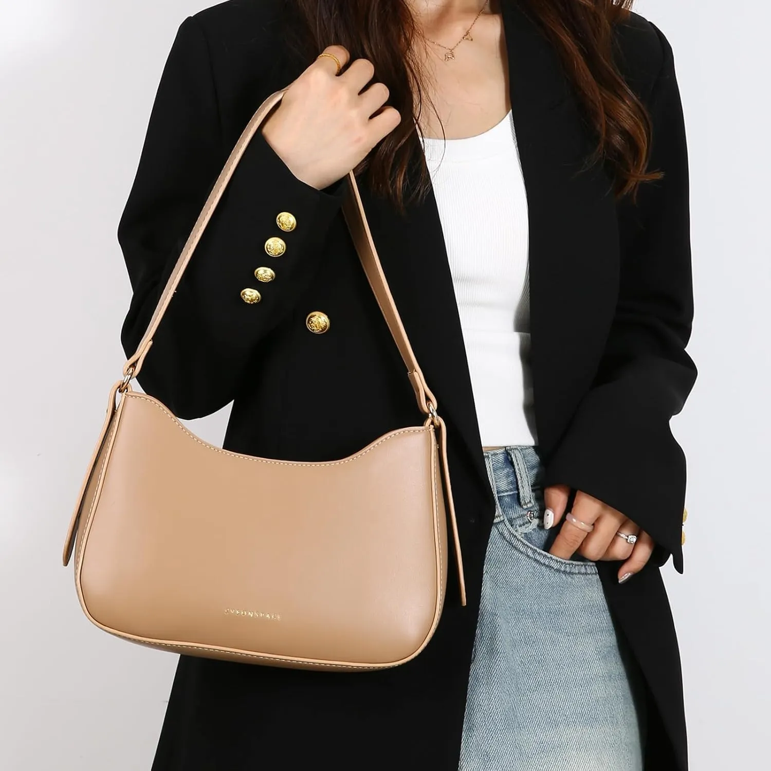 Small Shoulder Purse for Women - Mini Leather Shoulder Bag Little Tote Bag Trendy Hobo Bag with Zipper